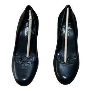 Cole Haan Air Talia black leather round toe slip on mid pump heels